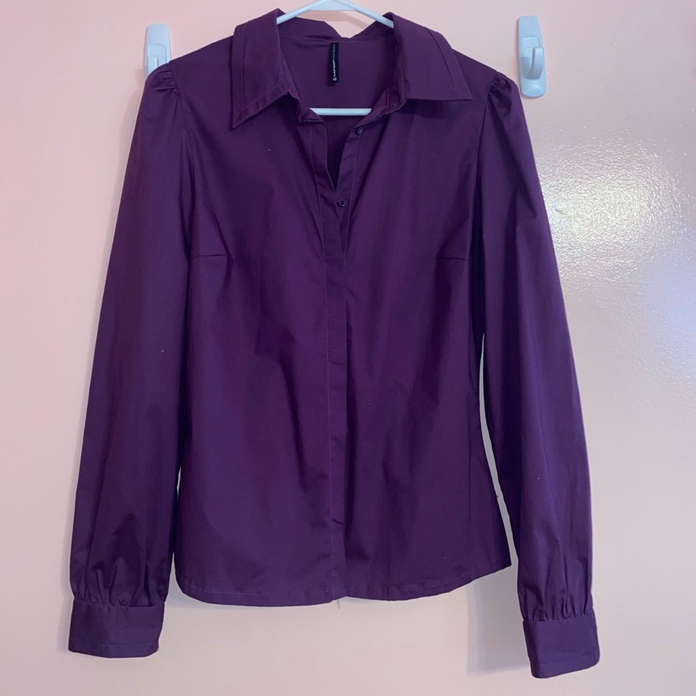 NAF NAF Deep Purple Button Down Shirt